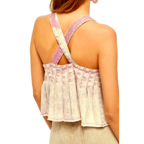 Free People Marina Denim Babydoll Crop Top Distressed Purple XL - Picture 5 of 15